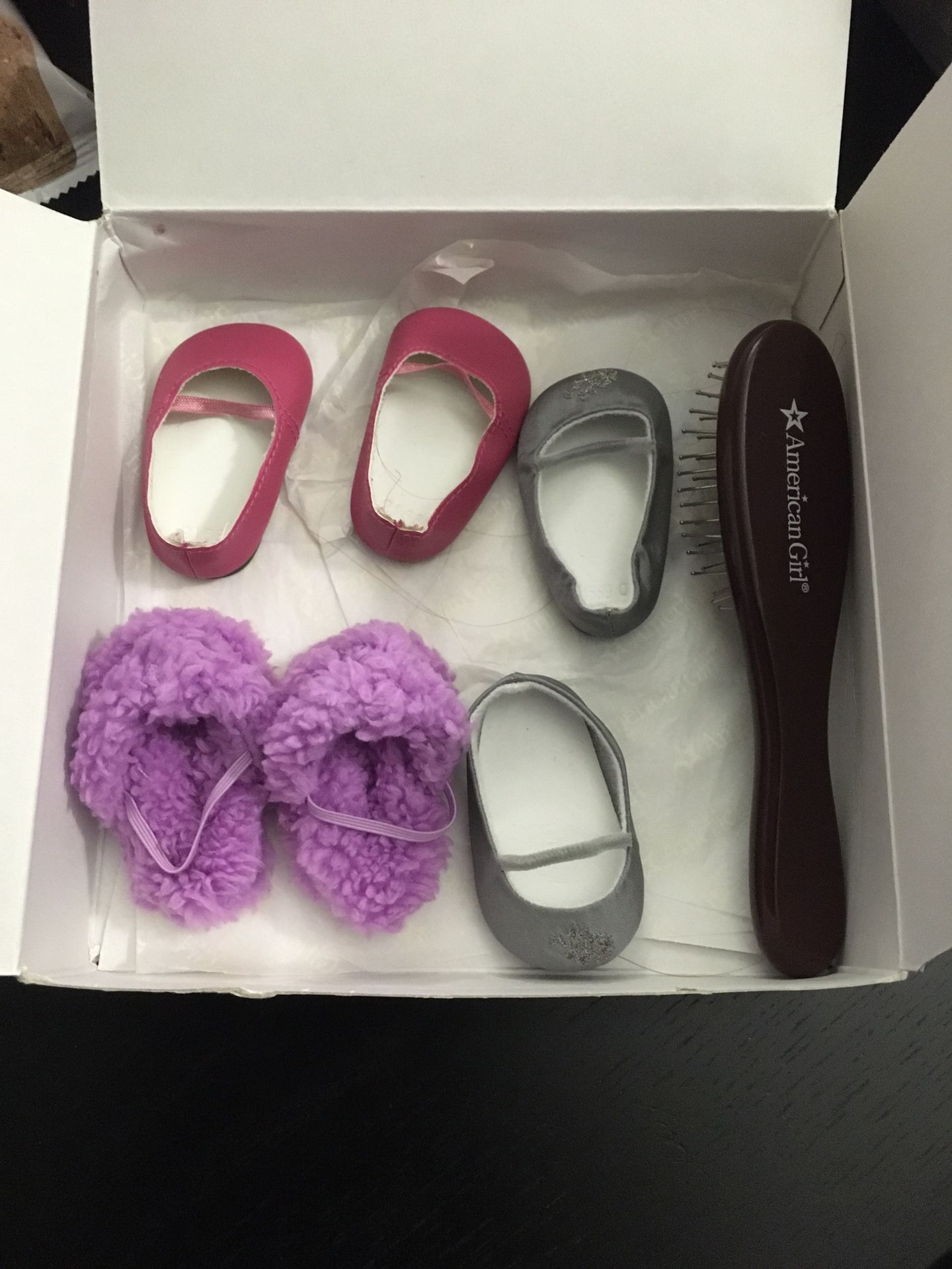 American girl doll shoes and brush