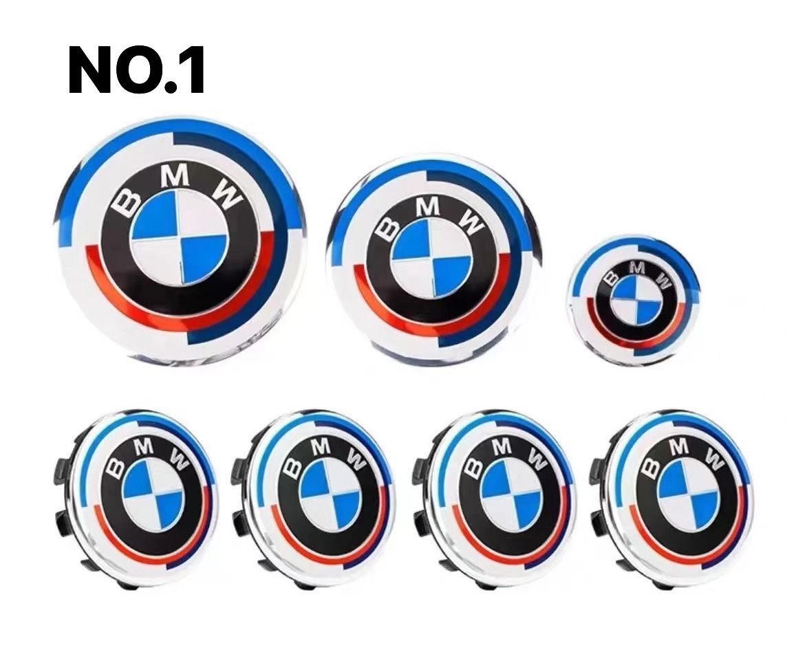 7Pcs BMW 50th Hubcaps Emblems Steering Wheel Emblems Set 82mm 74mm 68mm 45mm