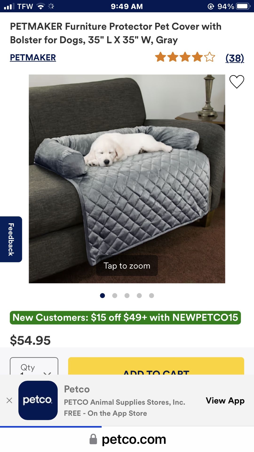 PetMaker Dark Gray Dog Couch Cover-NEW