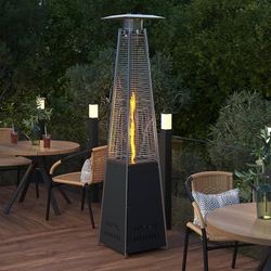 Outdoor Patio Heater with Wheels - Black - 42,000 BTU - 7.5 Feet Tall - Stainless Steel - For Residential and Commercial Use