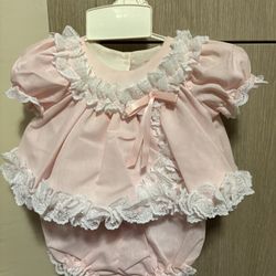 Vintage Little Precious Pink Ruffled Baby Set – 2-Piece – Cottagecore size PREEMIE  