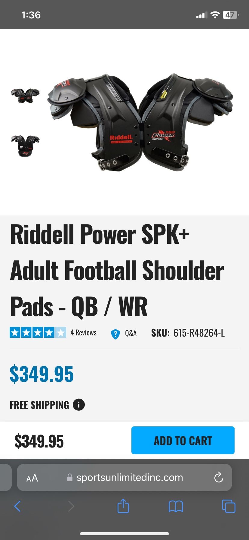 Riddell Power SPK+ Football Shoulder Pads