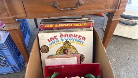 Box of vinyl records