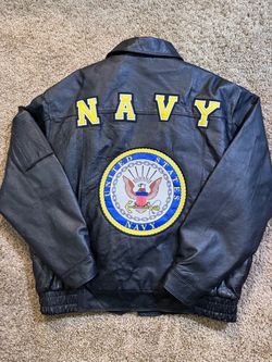 NWT JWM Wholesale United States Navy Black Leather Full Zip Jacket Mens Size XL