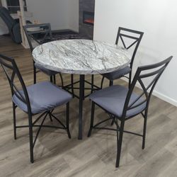 Nice Faux Marble Table & 4 Sturdy Chairs