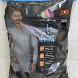Fruit Of The Loom Black Thermal Crew 1pk Mens Medium 