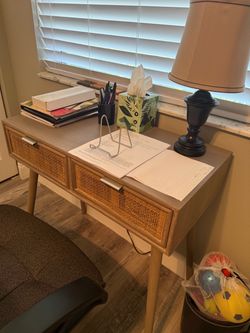 Mid-Century Cane Front Writing Desk