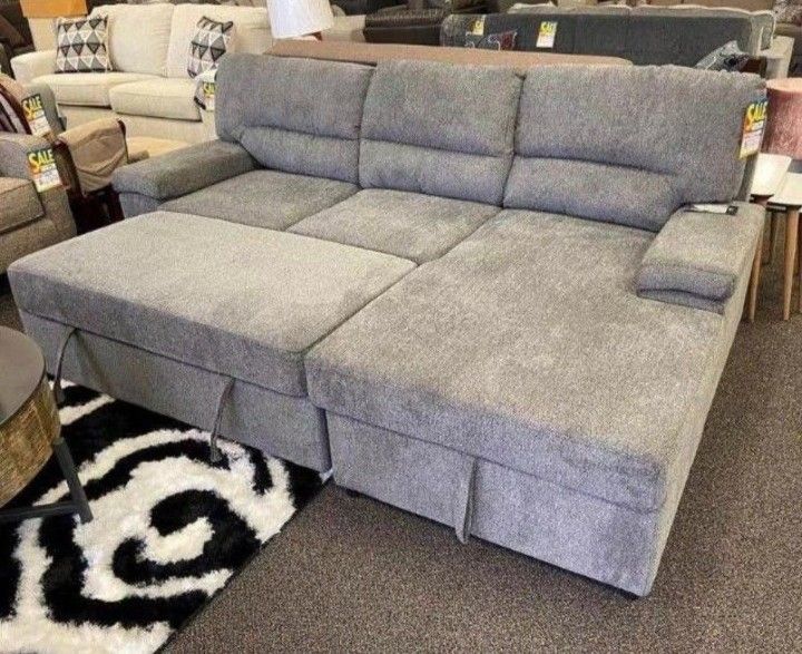 Grey Sleeper Sectional With Storage, Couch Livingroom Furniture Sofa