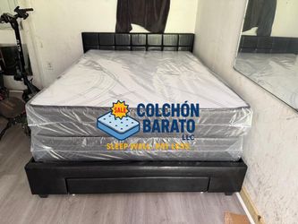NEW BED FRAME FULL SIZE WITH MATTRESS AND BOX SPRING