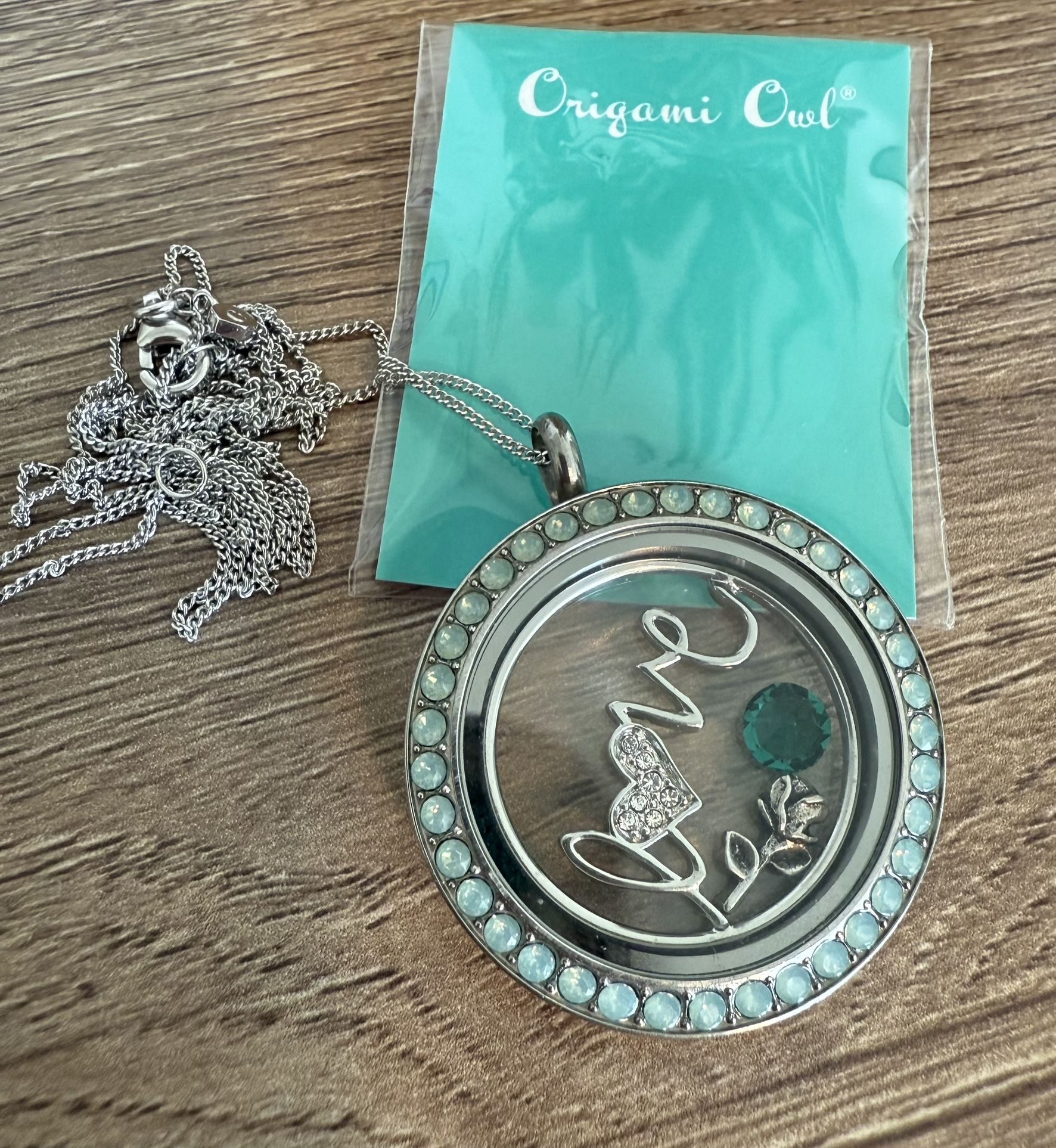 Origami Owl Silver Living Locket Necklace Rhinestone Jewelry Swarovski Blue