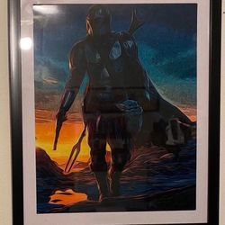 The Mandalorian And Grogu Art Piece In Black Frame