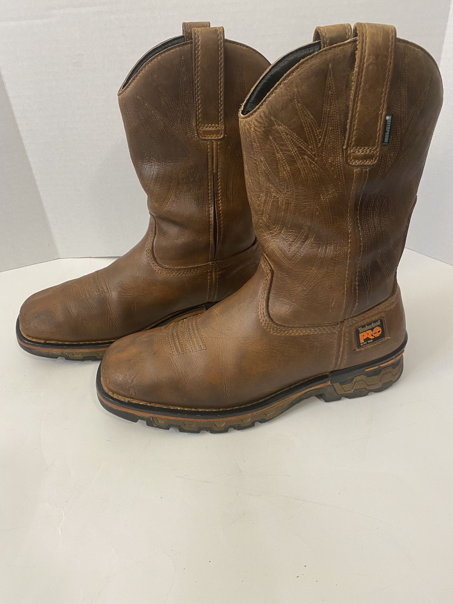 Timberland PRO True Grit Size 7.5 M Cowboy Pull-On Western Work Boots; Waterproof, Anti-Fatigue