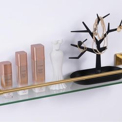 Glass Shelf for Bathroom 24 inch Rectangular Stainless Steel Wall Sheves - New In Box