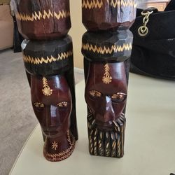 TIKI TORCH CANDLE HOLDERS VINTAGE WOOD
