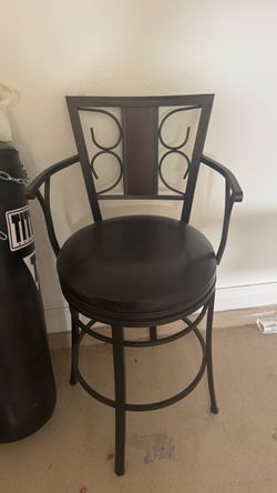 Metal Swivel Barstool — Padded Seat, Backrest & Armrests