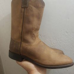 Justin Classic Roper Brown Leather Pull-On Cowboy Boots Men's US Size 8.5