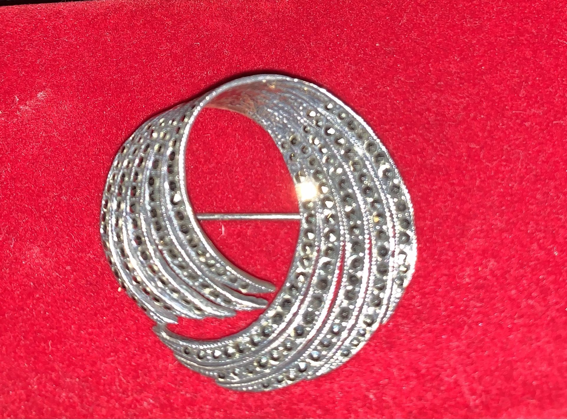 Vintage Solid Sterling & Marcasite Brooch 