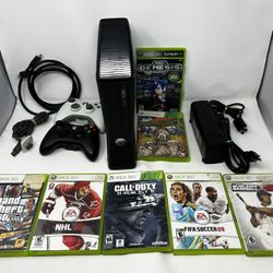 Xbox 360 Slim Console Bundle 2 Wireless Controllers 7 Games HDMI Tested Working