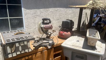 Chopsaw table saw and compressor