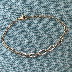 14k Paper clip Bracelet With Natural Diamonds 