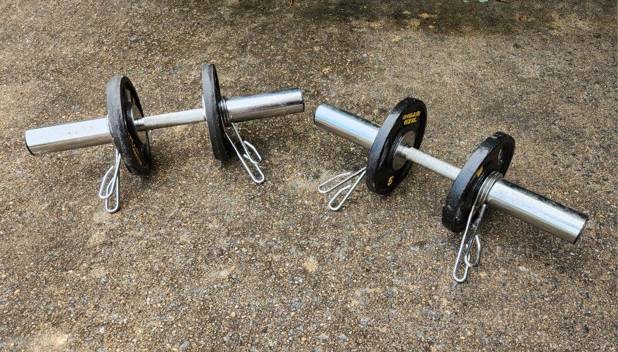 Pair of 5lb Gold's Gym Dumbell Barbell Weights with 2" x 20" Long Bar