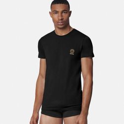 Versace Medusa Short Sleeve Round Neck Undershirt 2-Pack in Black - Men's Medium
