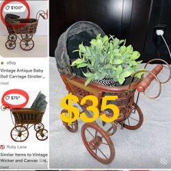 $35 Vintage Victorian Style Wicker Baby Stroller Plant 🪴Holder,Toy holder etc great For Baby shower