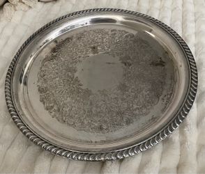 Vintage Ornate Silver-Plated Round 12” Serving Tray