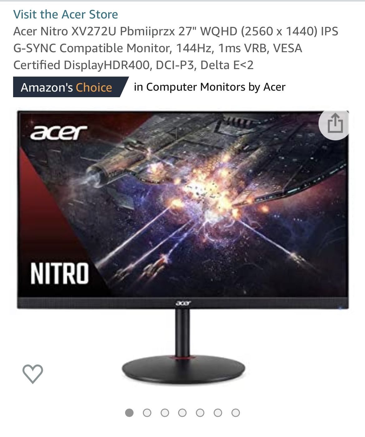 Acer 144hz 1440p VA LED Monitor