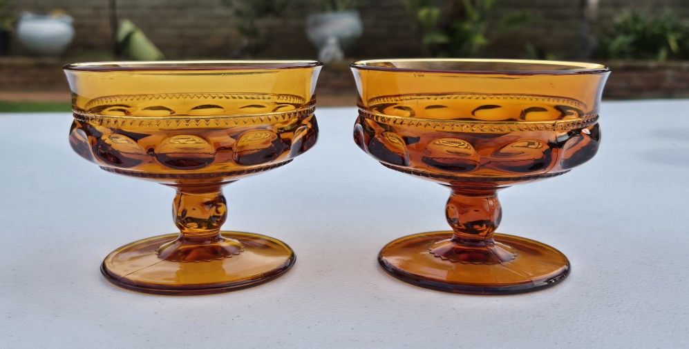 Vintage Indiana Glass Amber Colony King's Crown Sherbet Glasses