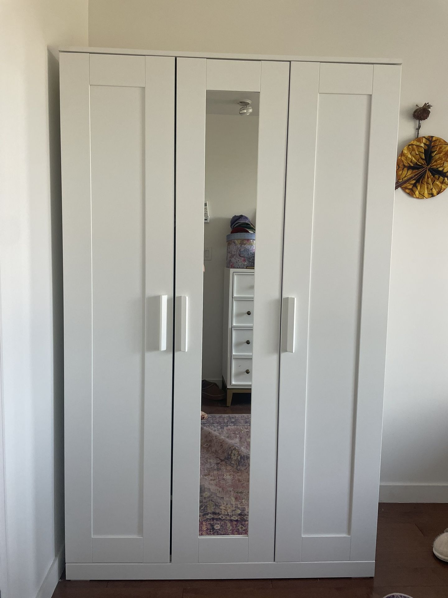 White Wardrobe Closet with Mirror - in Excellent Condition