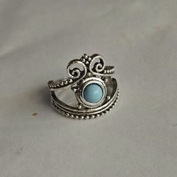 OCEAN BLUE TURQUOISE  SILVER CROWN CLASSIC NEW SIZE 8 RING