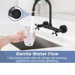 Wall Mount Kitchen Sink Faucet 8 Inches Center Commercial Kink Tap 2 Handle K1 chrome or black