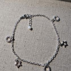 GV9 Silver Tone  Anklet 9", Dangling Stars And Circles