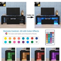 Black TV Stand with Storage Drawer, LED Entertainment Center for 65 inch TV Console Media Cabinet