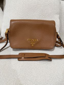Prada Vitello Phenix Leather Crossbody Bag – Cognac Brown – Gold Hardware