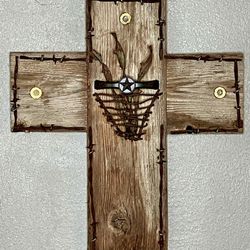 Handmade Cross From Two Types Of Antique Barb Wire
