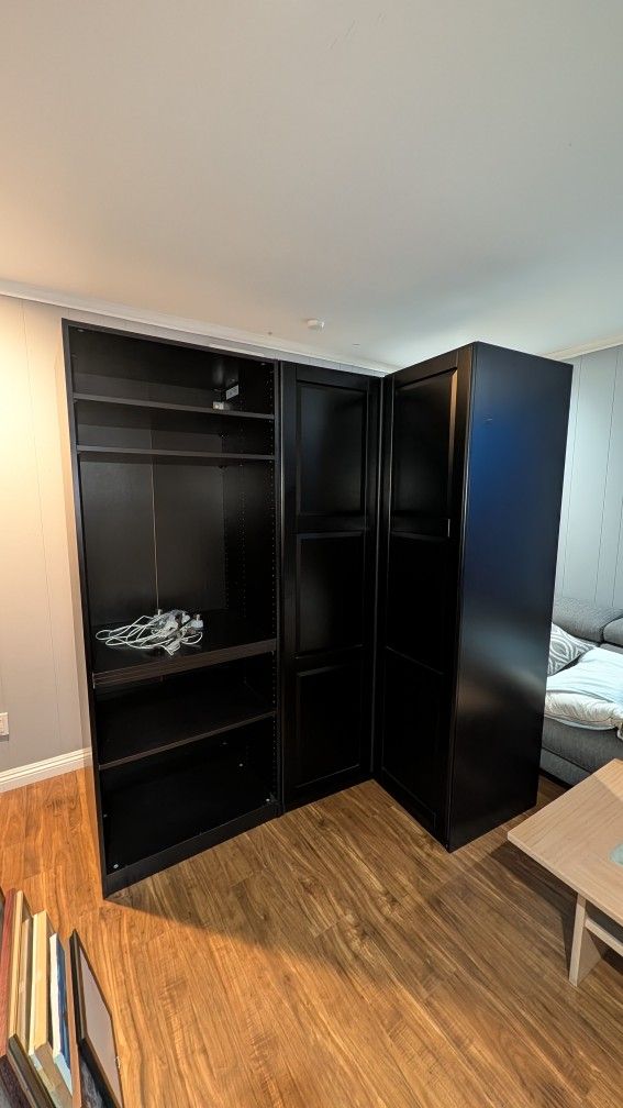 Standing dresser and wardrobe set, bedroom furniture - Ikea PAX/Grimo - black