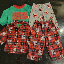 2 Baby Toddler Boy's 18 Month Christmas Pajamas Shirt Pants Mickey Mouse Red Plaid Santa Fleece 