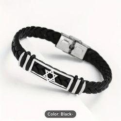 1pc Men's Fashion Star of David Judaic  Braided Leather Bracelet 