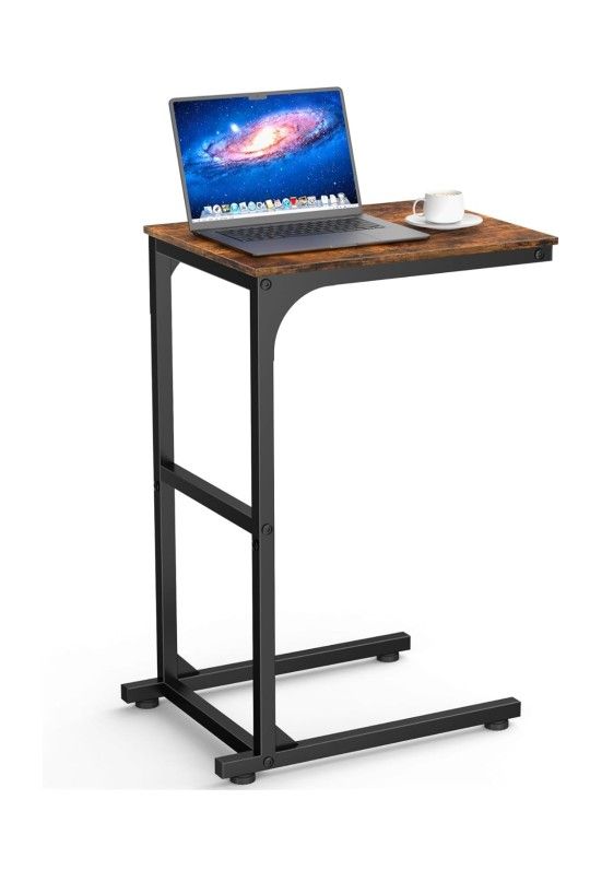 Kitsure Side Table - C-Shaped Small End Tables for Living Room & Bedroom, Rustic-Style Narrow Couch Table for Small Spaces, Leveling Feet Attached, 15