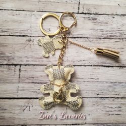 LoVe White Checkered Bear Keychain