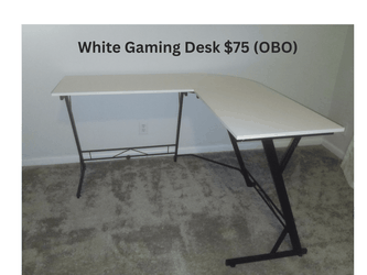 🎮 L-Shaped White Gaming Desk - Great Condition - $75 OBO 🎮