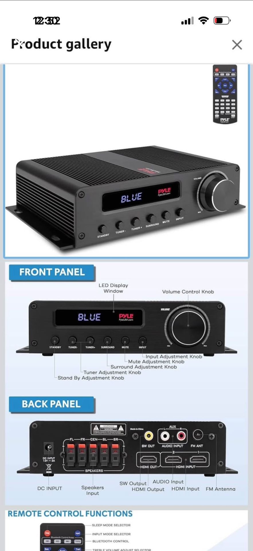 Pyle Wireless Bluetooth Home Audio Amplifier - 100W 5 Channel Home Theater Power Stereo Receiver, Su