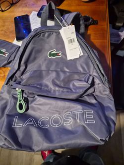NWT Lacoste Kids Gray Backpack with Matching Pouch - Authentic
