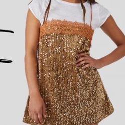 NWT FREE PEOPLE That Girl Sequin Slip Dress in Pumpkin Pie L Blingbling 