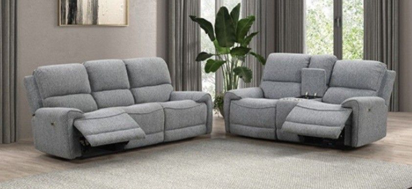 Brand New Light Grey Super Plush Power Reclining Sofa & Loveseat 