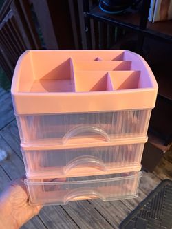 Pink Plastic Makeup Organizer with Drawers