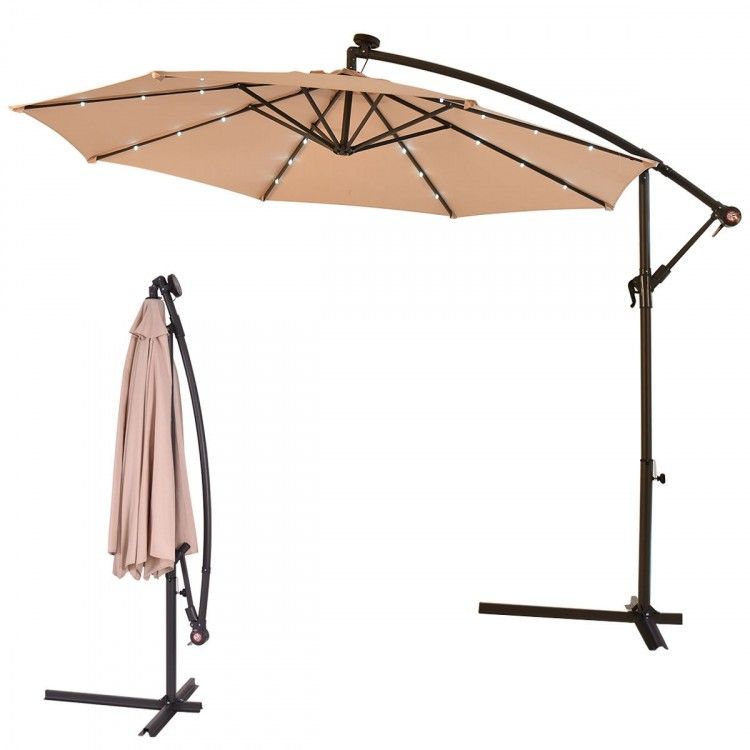 10' Patio Hanging Umbrella Sun Shade with Solar LED Lights