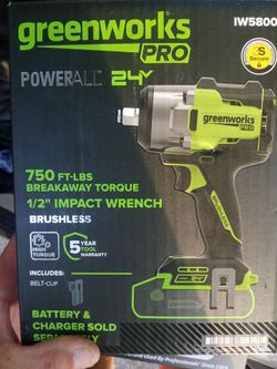 Greenworks high torque 1/2in impact wrench with 2ah&4ah batteries and charger
